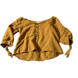 Hayden Los Angeles women's small crop button down mustard yellow blouse